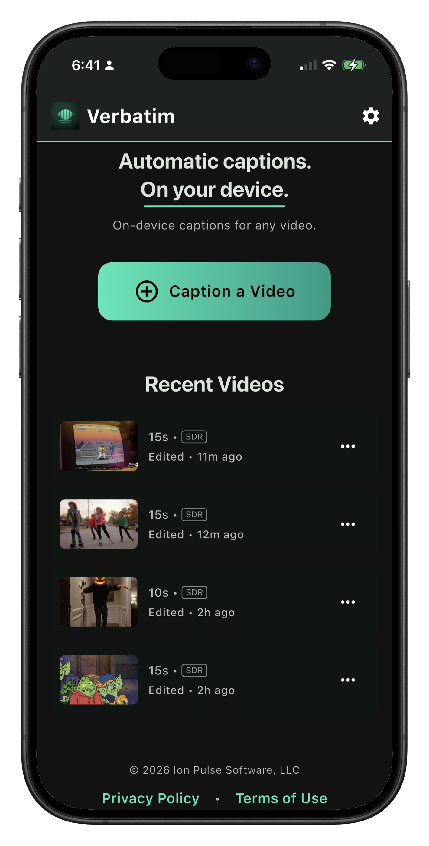 Verbatim home screen